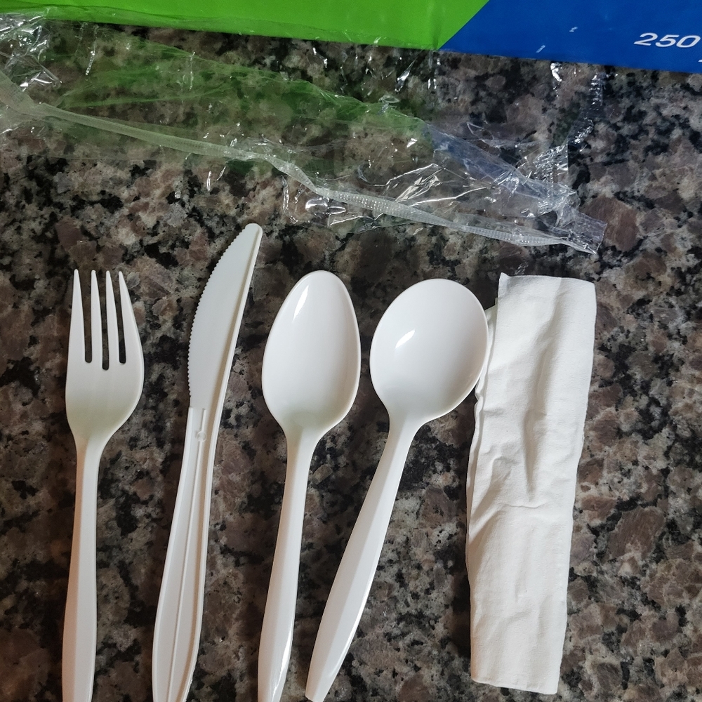 250 Count New medium weight 5 piece cutlery individually wrapped knife spoon